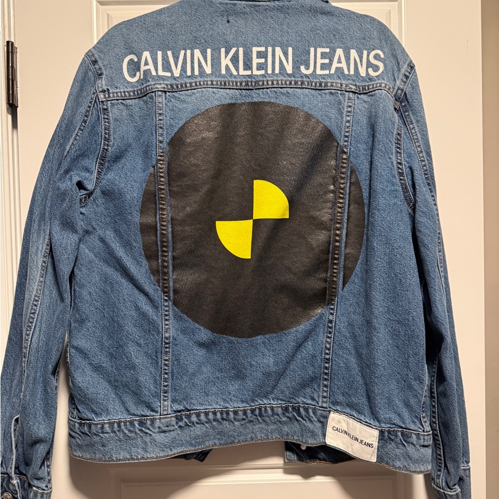 ASAP Rocky Calvin Klein Jeans Blue Denim Jacket with Yellow and Black Graphic